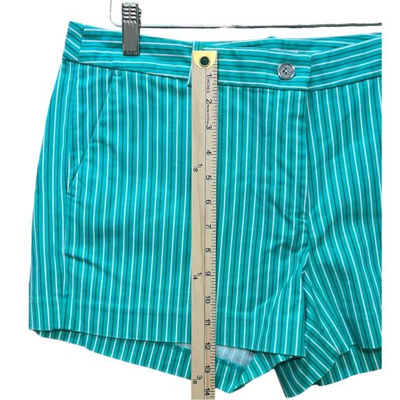 Michael Kors Turquoise Striped Shorts Women Size 12 Flat Front Button Zip Preppy - Picture 10 of 11